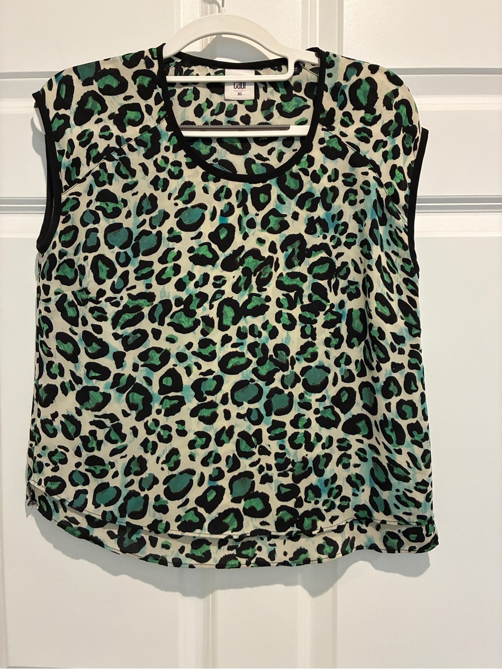 CAbi Green and Black Leopard Print Sleeveless Tank